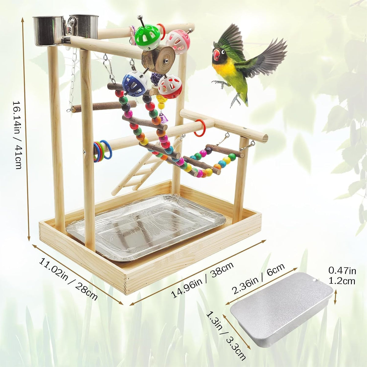 PINVNBY Bird Playground Parrot Playstand Birds Play Stand Wood - Two Floors With Wooden Bridge - image 4