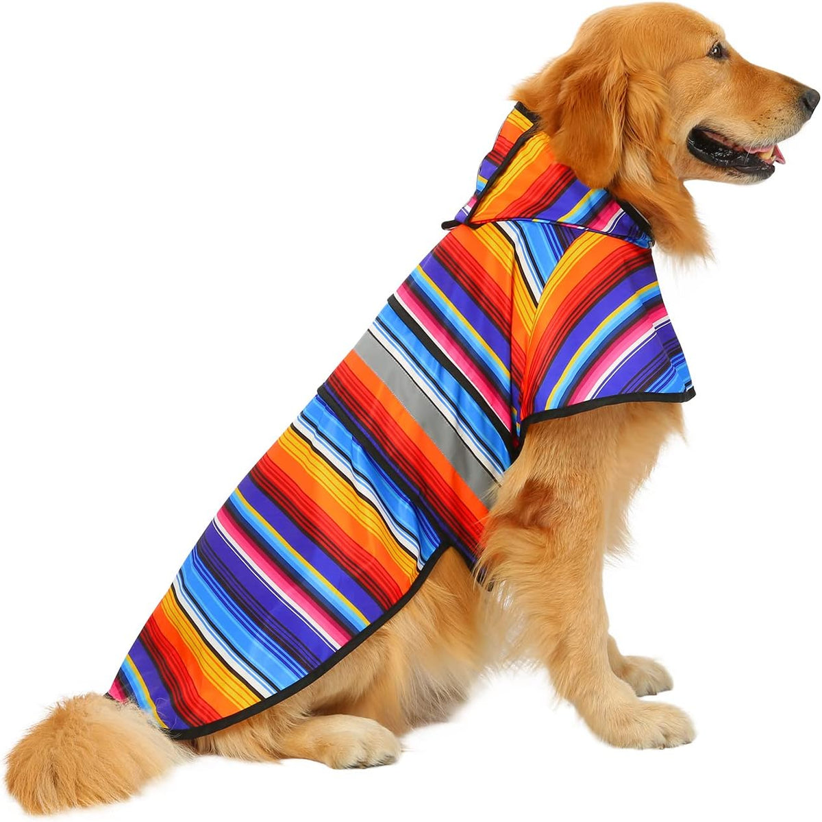 HDE Dog Raincoat with Hood & Leash Hole S-XL Dog Rain Jacket Ducks L – Essentials for Dogs - Large / Baja Stripes