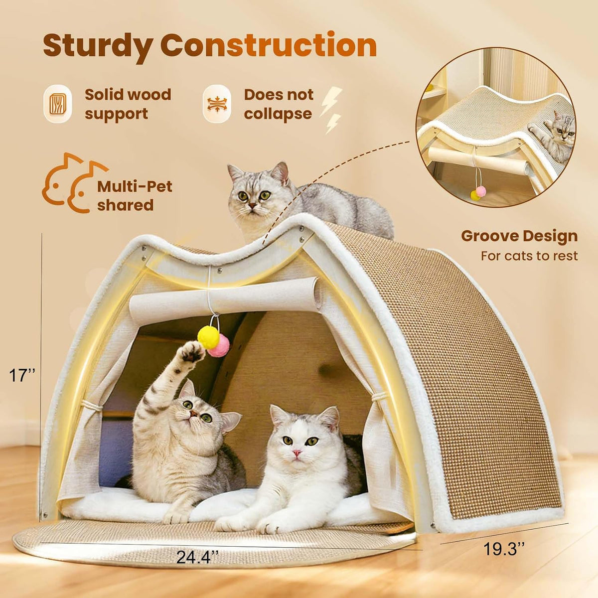 Cat Houses for Indoor Cats - 24.4*16.9*19.7"/Flat Roof (L) - image 2