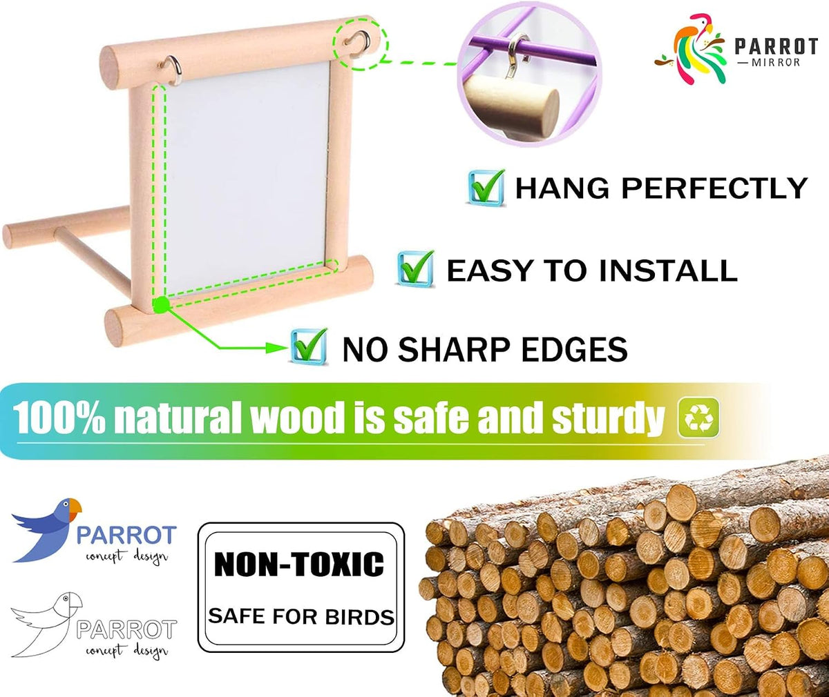 Blessed Family 2 Piece Bird Parakeet Mirror for Cage - image 2