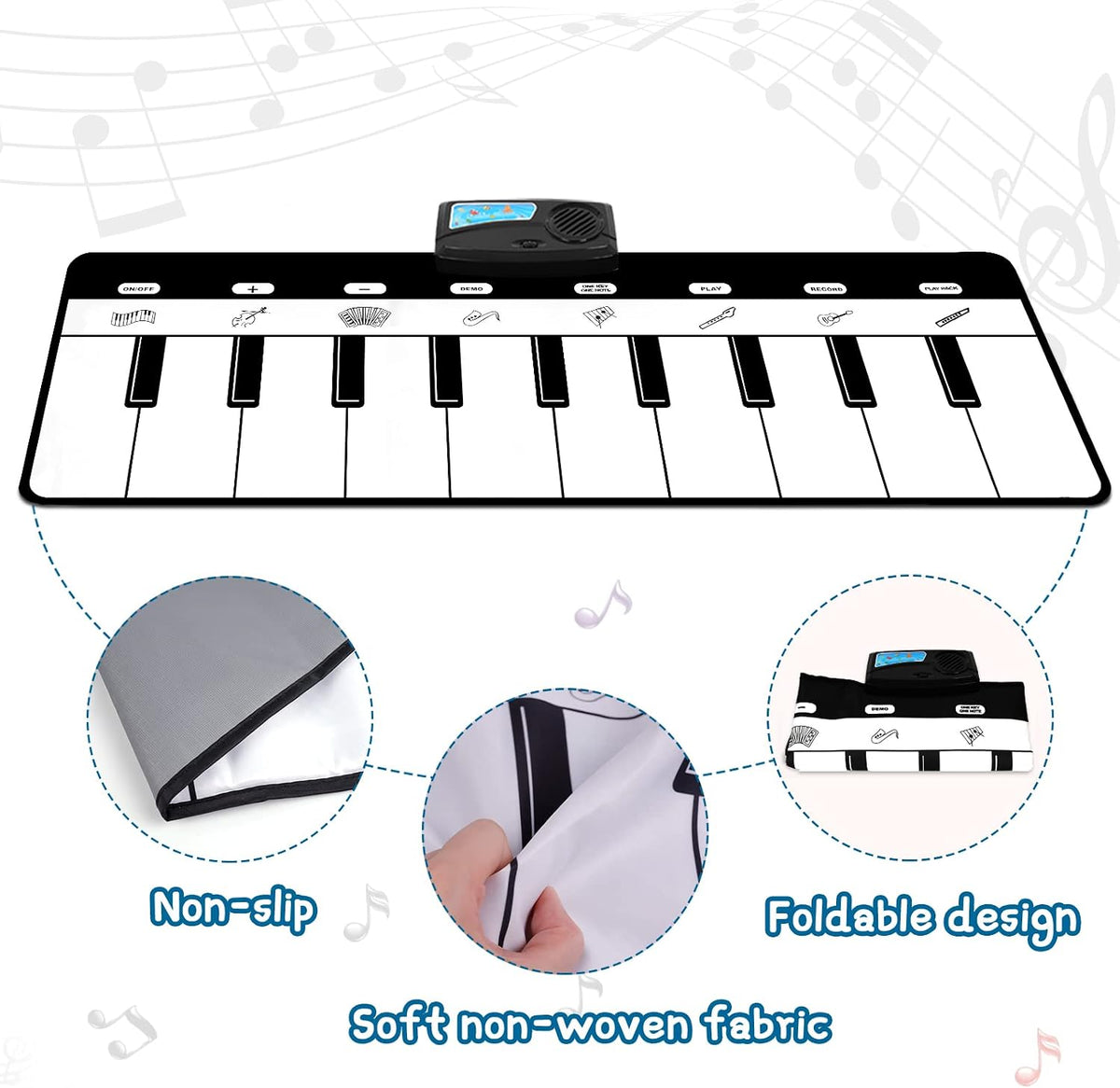 Floor Piano Mat, Musical Toys for 1-3 Year Old Boys & Girls Dance Play Mat – Fun for Kids & Family - 43.3*14.17 inches - image 4