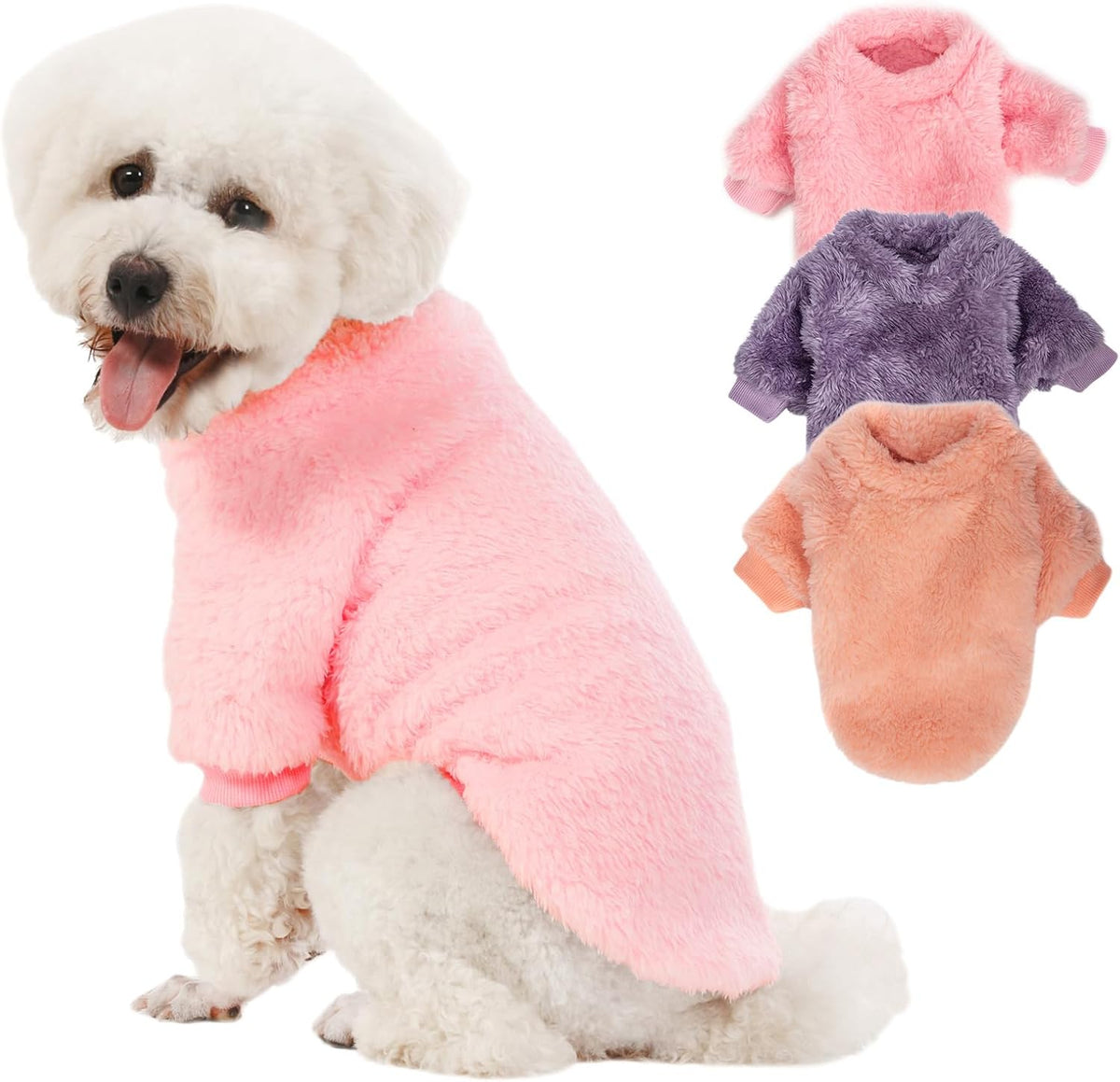 3 Pack Dog Sweaters, Dog Clothes for Small Dogs Girl Boy – Essentials for Dogs - Small / Pink+Purple+Peach