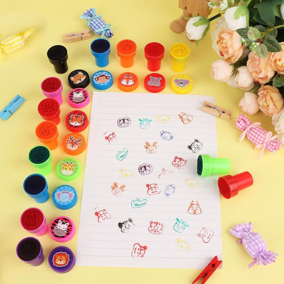 Hxezoc dog paw print stamps, 24 mini self-inking stampers in 8 bright colors - view 17