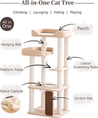 37.5" Cat Tree Tower for Large & Senior Cats, Low-Step Design – Essentials for Cats - Ivory 53" - image 3
