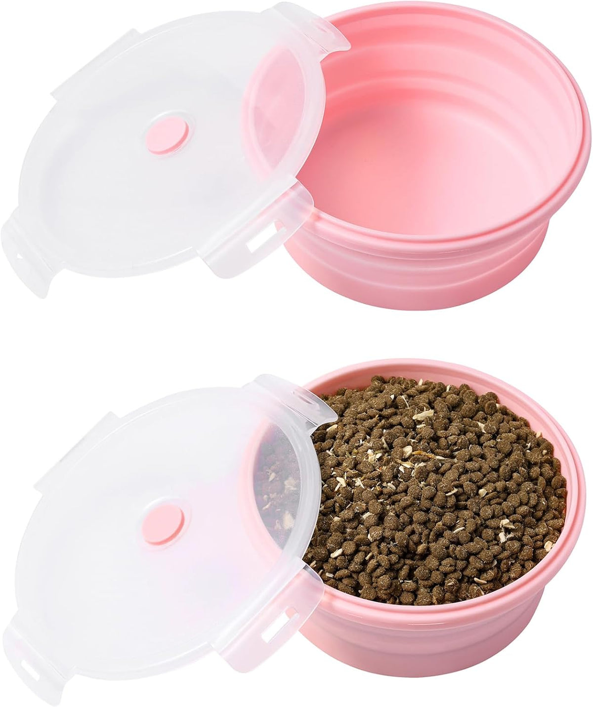 Joyinjojo Collapsible Dog Bowls with Lids - Large / Pink