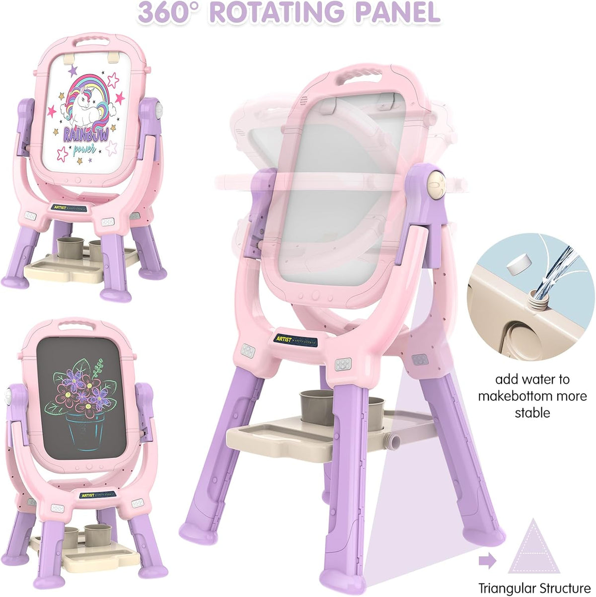 Kids Easel for Toddler Age 3 4 5 Magnetic Double-Sided Drawing Board - Pink - image 4