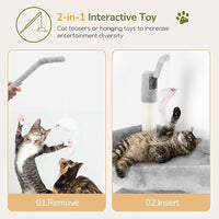 Globlazer Large Cat Tree Tower, Tall Cat Tree Condos for Indoor Cats Large Adult Cat Climbing Tower with 2 Spacious Caves, Oversized Top Perch, Big Hanging Basket, Cat Teaser Wand, F74B, Light Grey