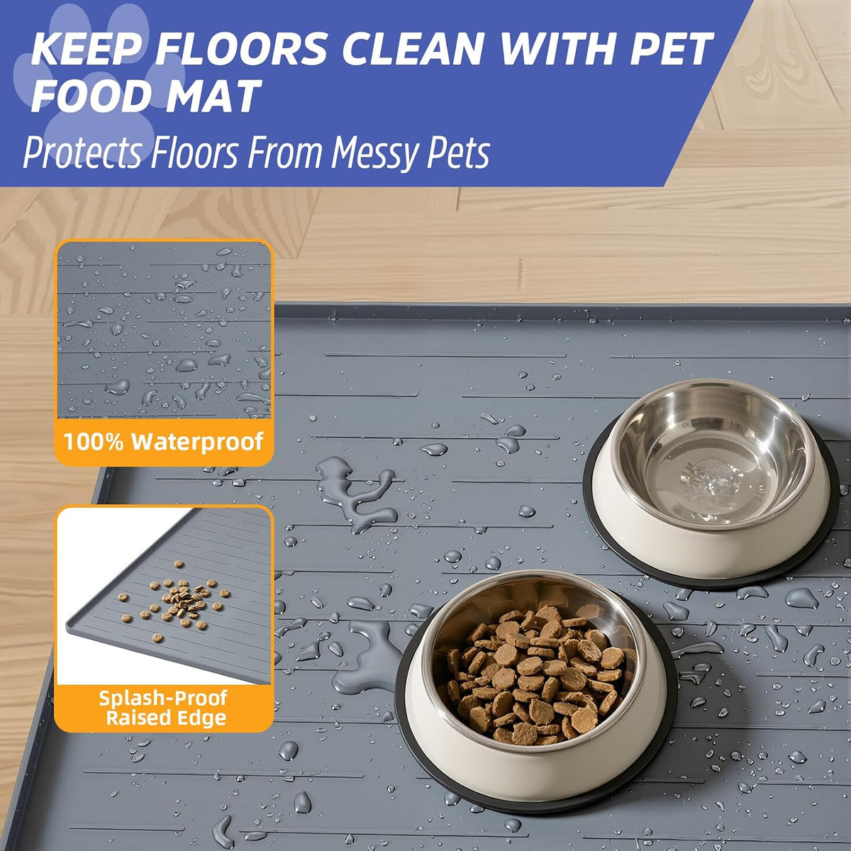 Large Dog Mats for Food and Water - Gray / 32"L x 24"W - image 3