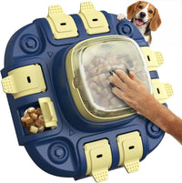 2 Levels Dog Puzzle Toy, Interactive Slow Feeder & Treat Dispenser – Essentials for Dogs - Yellow Blue / Bistro
