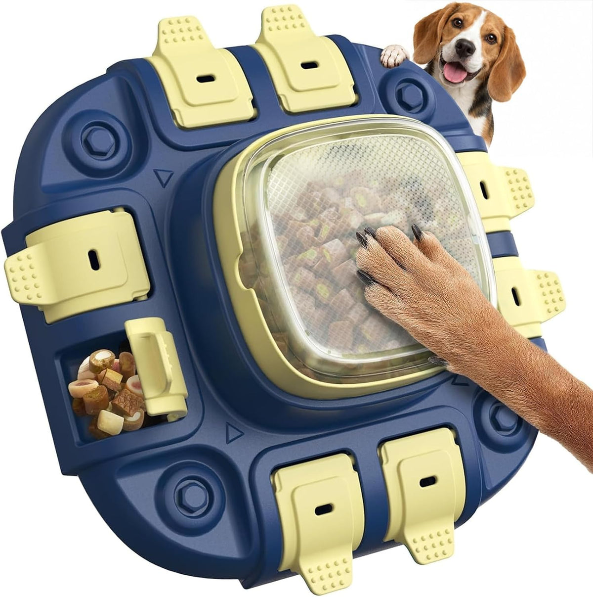 2 Levels Dog Puzzle Toy, Interactive Slow Feeder & Treat Dispenser – Essentials for Dogs - Yellow Blue / Bistro