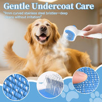 Pet Steam Brush for Dog & Cat - 3-in-1 Steam Grooming Brush for Shedding & Hair Removal - Self Cleaning Spray Comb with Mist for Long Haired Pets - Includes 2*Waterless Shampoo, Blue