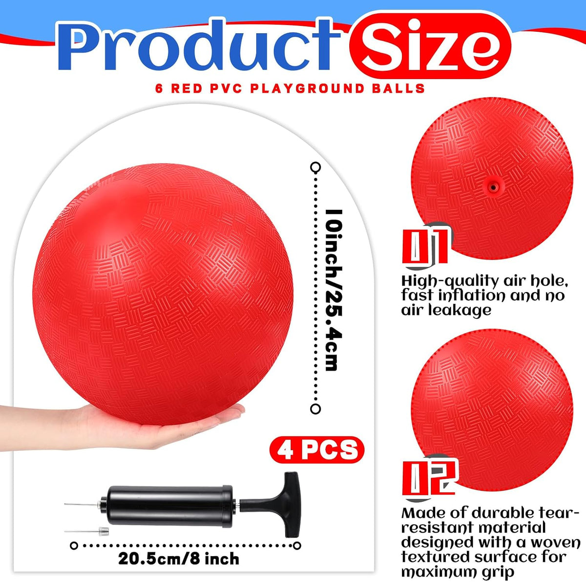 Hiboom kickball set with four 10 inch red balls, rubber bases and air pump - view 16