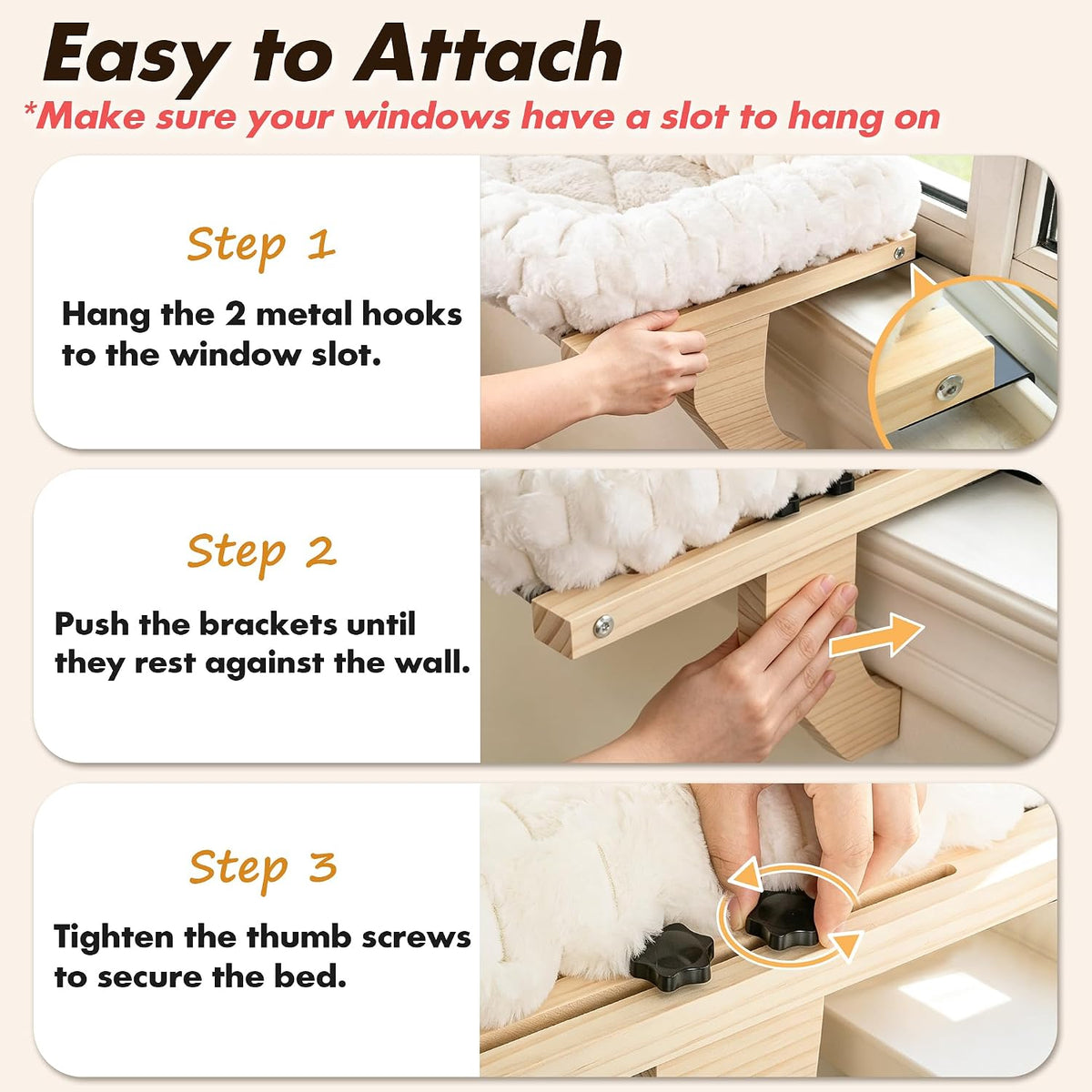 Cloud-Soft Wooden Cat Window Sill Perch with Zipper Cushion - White / Large - image 3