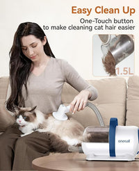 oneisall Cat Vacuum Groomer Quiet, Pet Vacuum Grooming Kit with Clipper Paw Trimmer & Brush, 1.5L Large Dust Cup Pet Vacuum for Shedding, Trimming & Home Cleaning