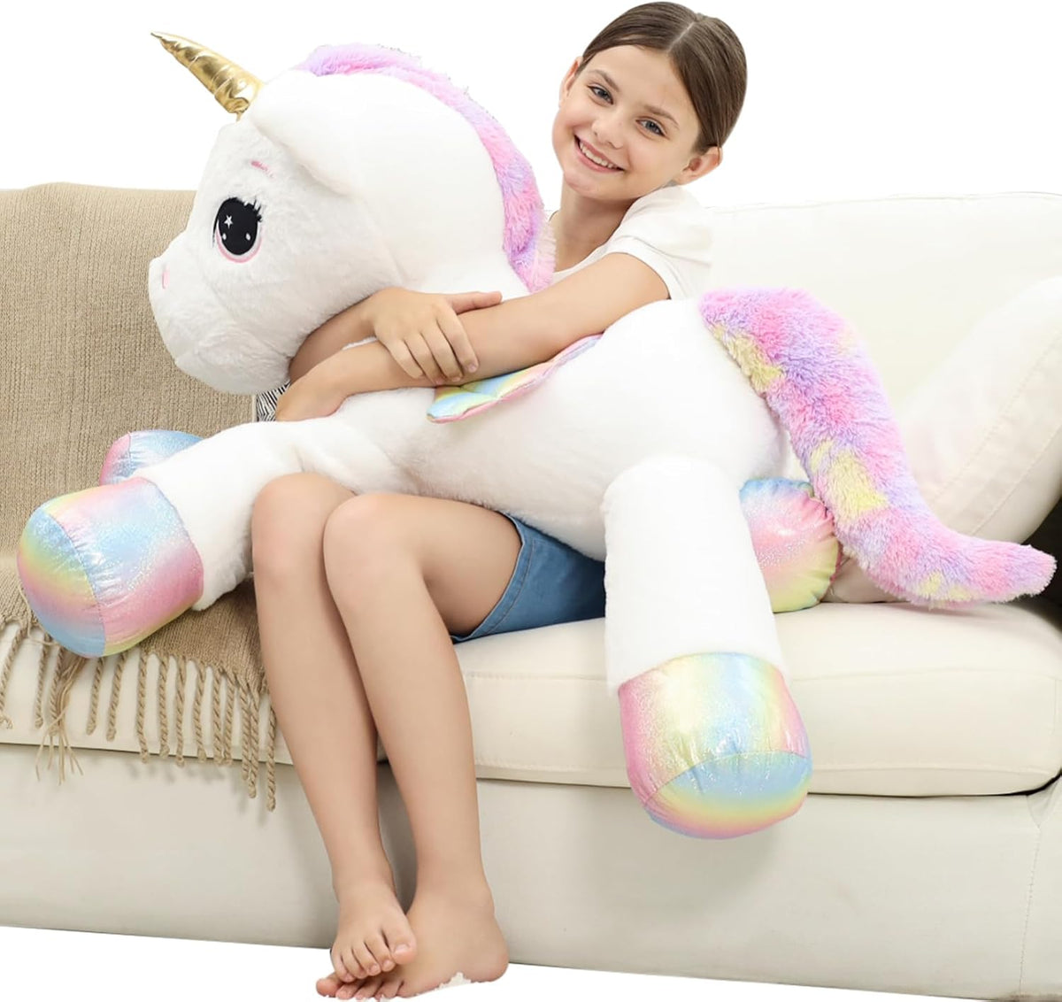 FFxiong 44 Inch Giant Unicorn Stuffed Animal Pillow - White / 44 Inch - image 2