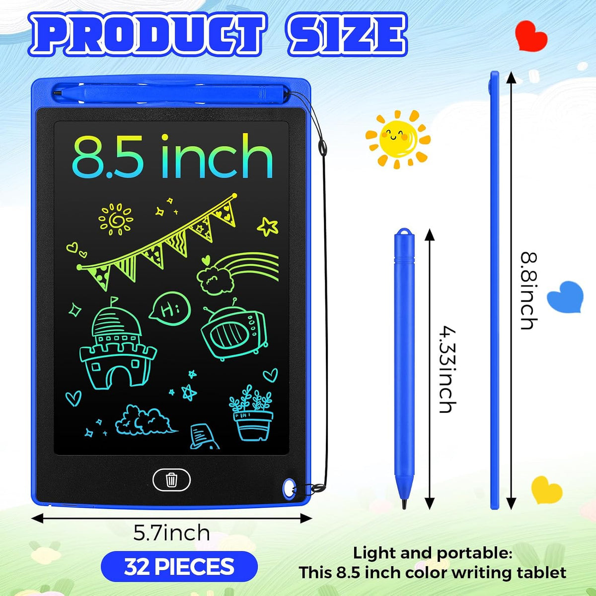 Zhehao LCD writing tablets for kids, 32 colorful 8.5 inch erasable doodle boards - view 11