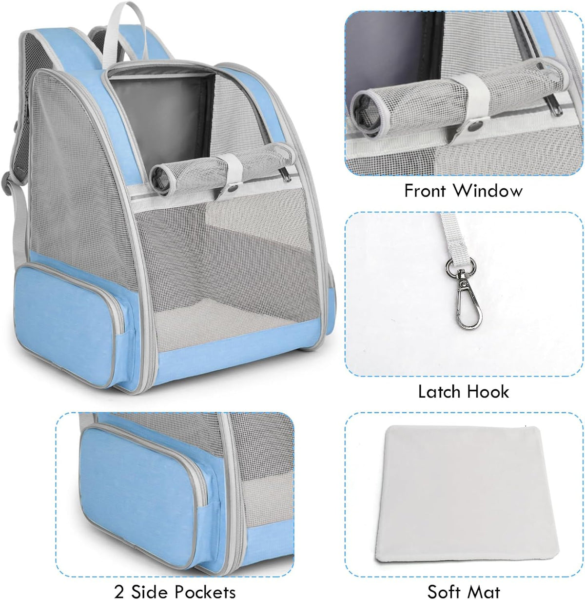 Cat Backpack Carrier, Small Dog Carrier Backpack with Fully Ventilated Mesh, Kitten Wand Feather - Blue - image 2
