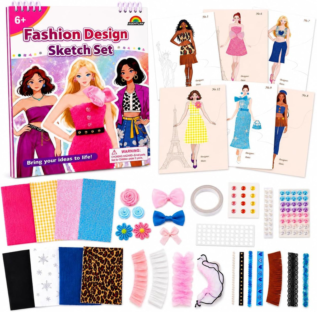 AGENTLAN fashion designer kit for girls with mannequins, fabrics, ribbons and rhinestones - view 2