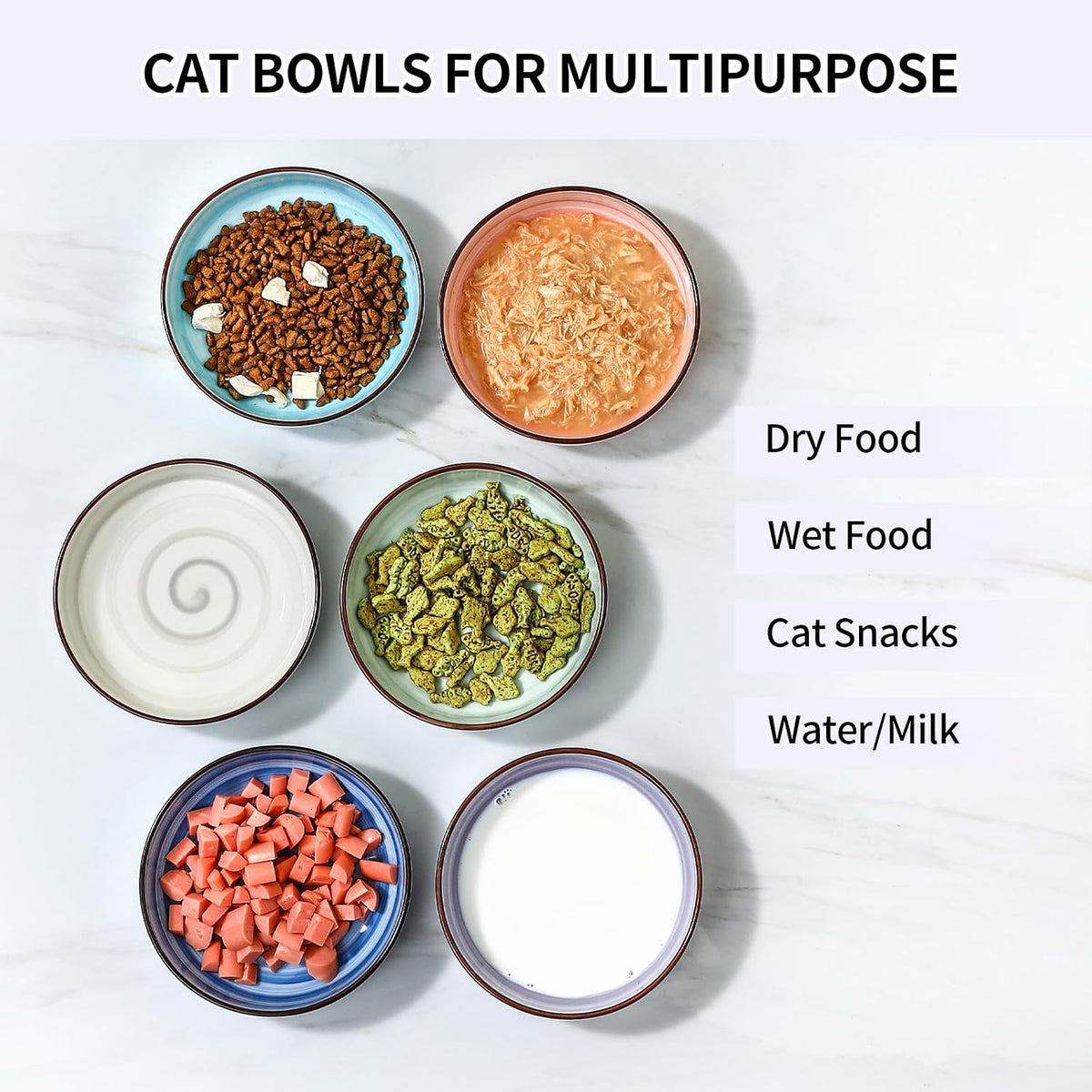 Selamica Ceramic Cat Bowls Set of 6 - 5.6 Inch, Set of 6 / Gradient Color - image 2