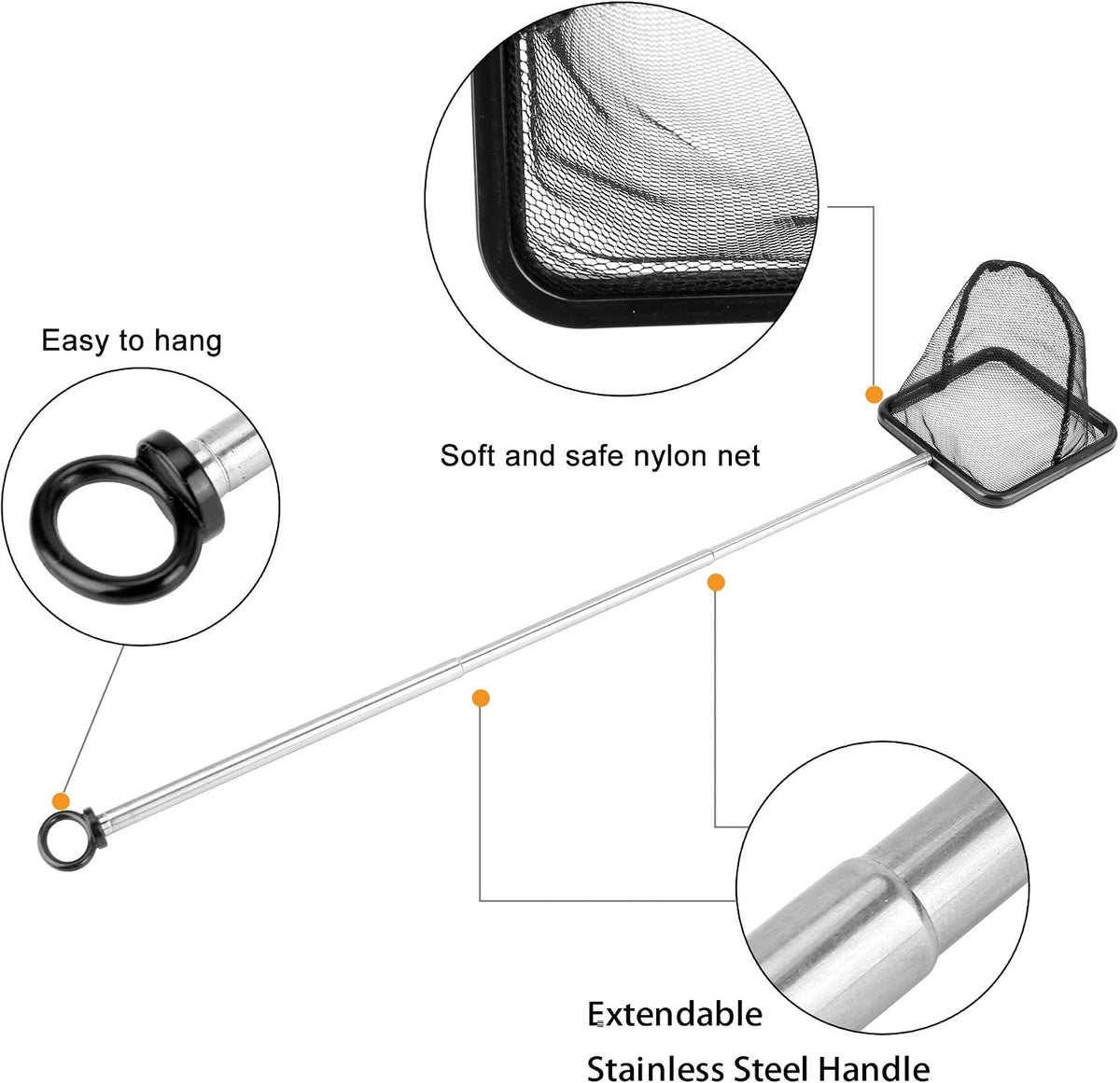 Aquarium Telescopic Fish Net with Extendable Handle Soft Mesh – Essentials for Fish - 2.8 inch - image 3