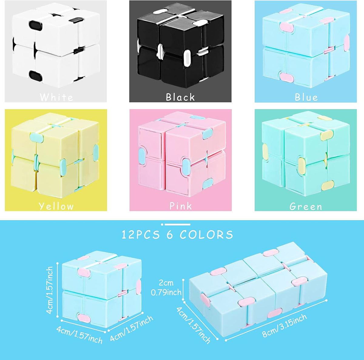 Gejoy 12 pcs Infinity Cube Toy Mini Cube Blocks Desk Toy - Macarons - image 2