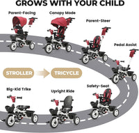 JMMD 7 in 1 Toddler Tricycle with Push Handle Trike Stroller for 1-5 - Red - image 2
