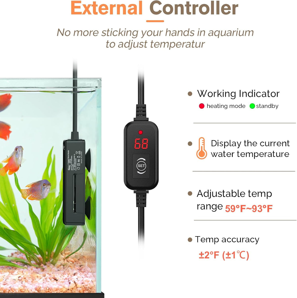hygger Mini Fish Tank Submersible Heater 50W for 5-10 Gallons Small - 75W - image 2
