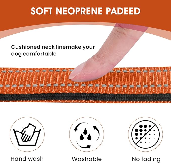 Reflective Dog Collar Padded with Soft Neoprene Breathable Quick Release Basic Dog Collars for Puppy Small Dogs Orange