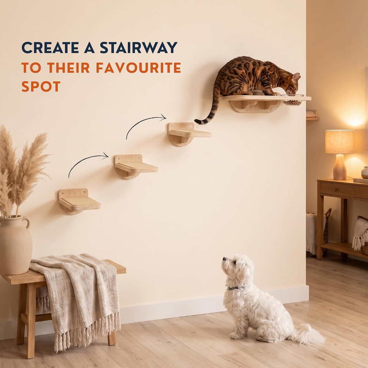 INICIO Cat Wall Steps, Natural Wood - Natural - image 4