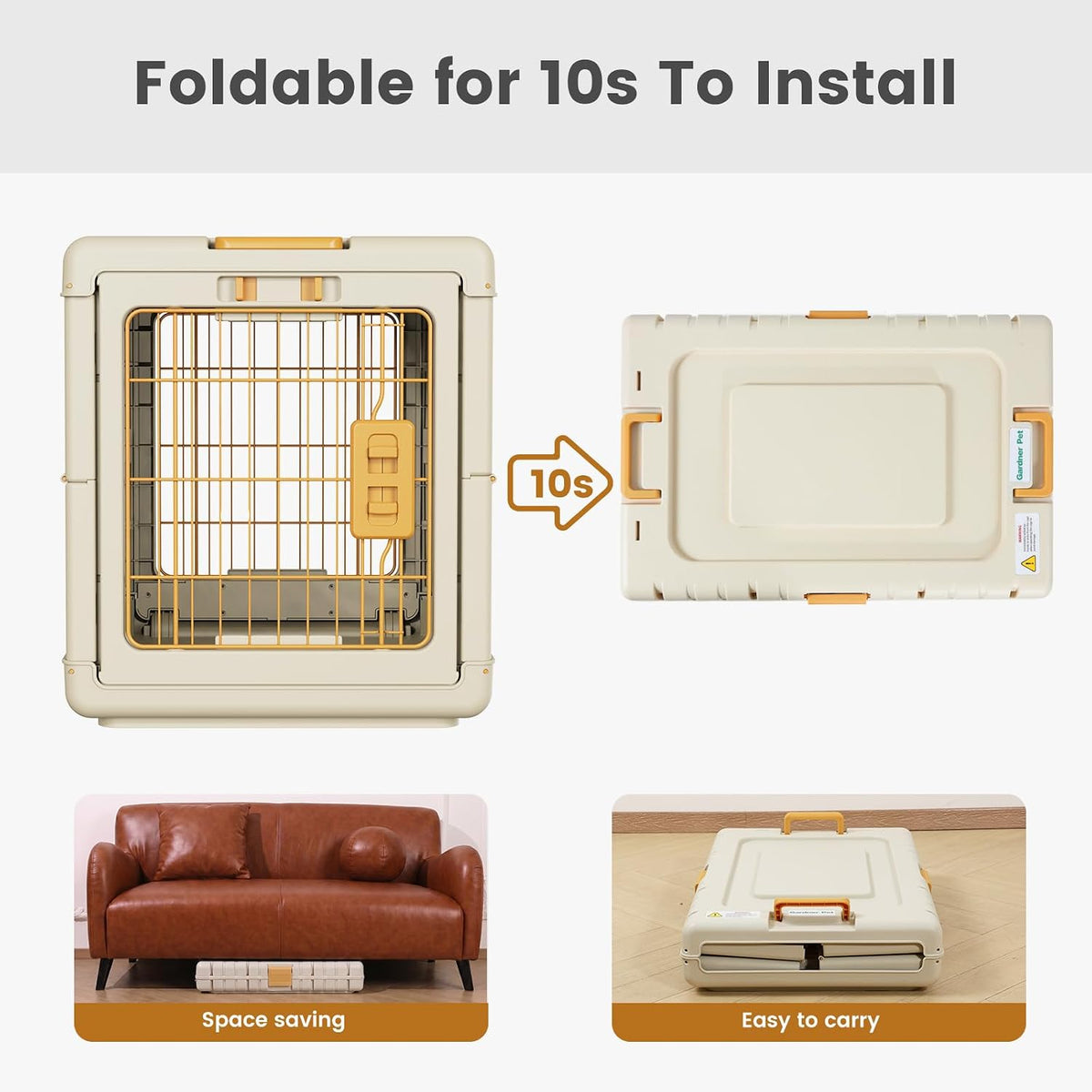 Collapsible Dog Crate for Small/Medium Dogs - Beige / 28.0"L x 18.3"W x 20.9"H - image 2