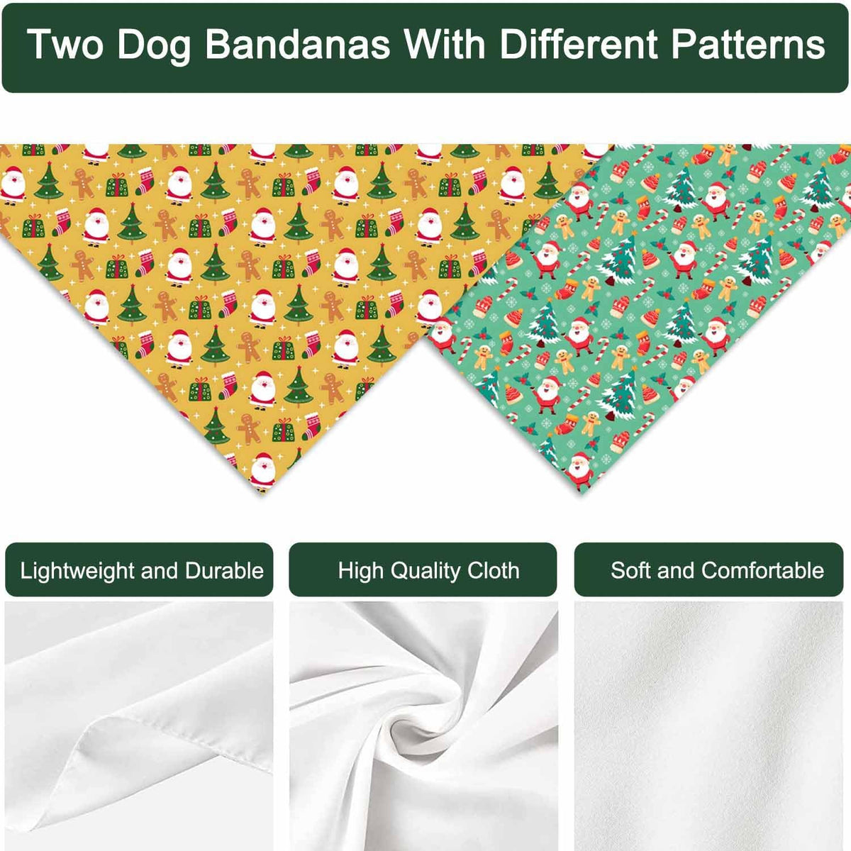 Halloween Dog Bandanas 2 Pack Reversible Triangle Scarf – Essentials for Dogs - Christmas - image 3