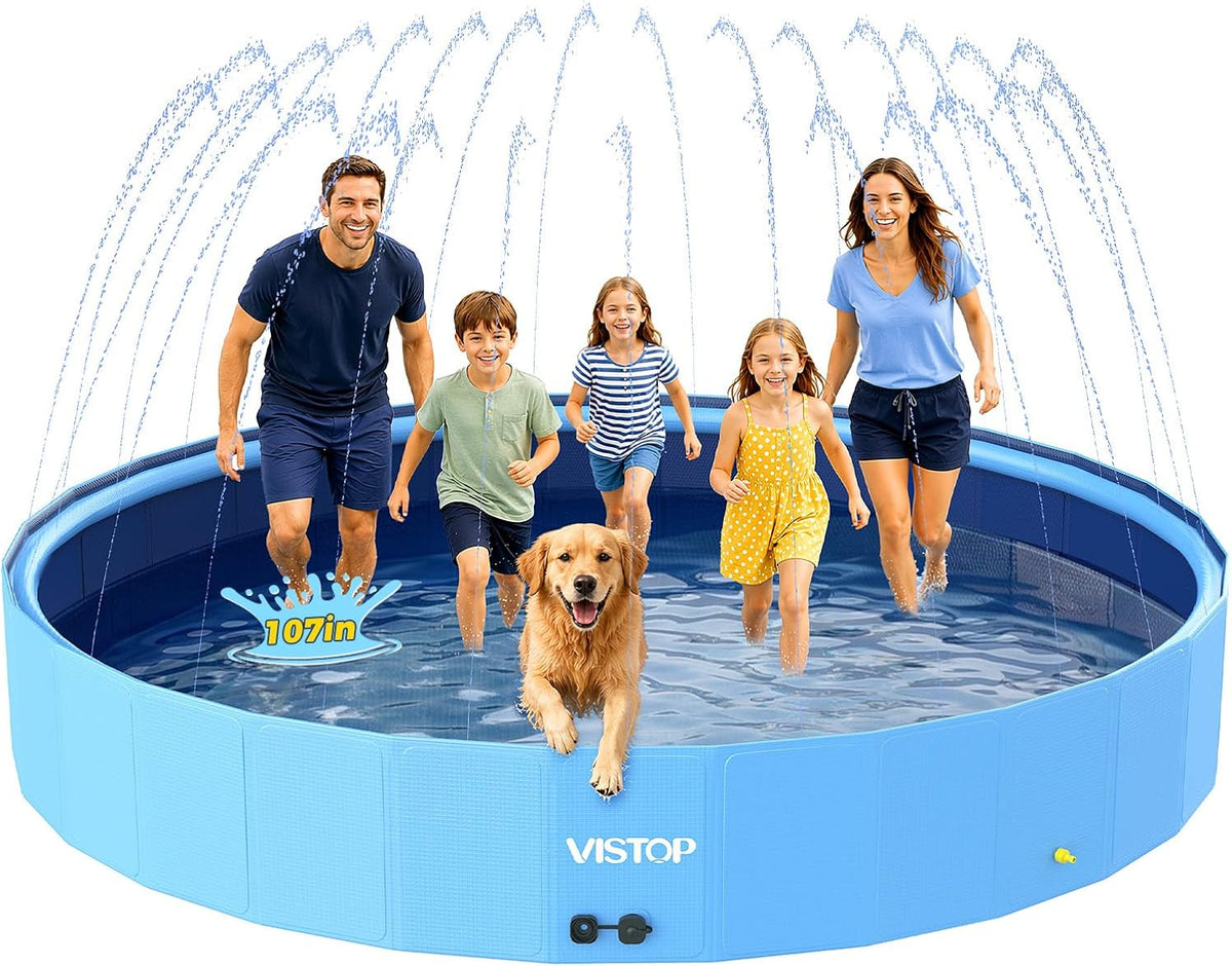 VISTOP Extra Large Foldable Dog Pool XXL - 3XL- 107" x 16" / Blue