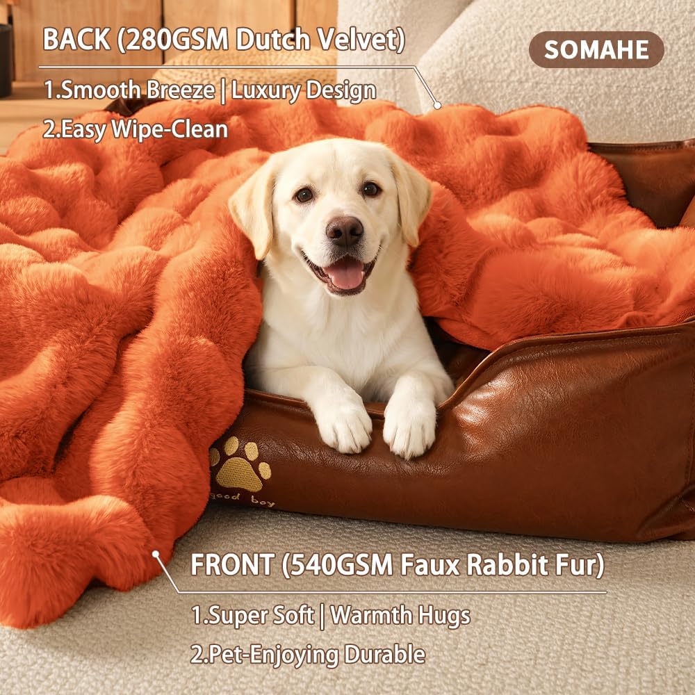 SOMAHE Soft Faux Fur Cat Blanket, Washable - 39"L x 31"W Inches / Vibrant Orange - image 4