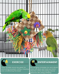 Bissap Bird Chew Toys, Parrot Foraging Shredder Natural Palm Frond Hanging Cage Toy for Conure - Flat Square - image 4