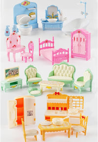 Thildani 35-piece pink and white dollhouse furniture set for bedroom, bathroom, living room and kitchen