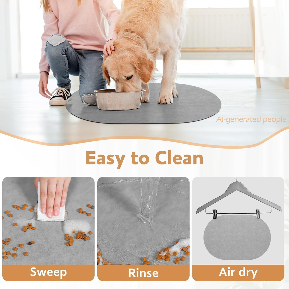 MontVoo Absorbent Dog Food Mat-Dog Mat for Food and Water Bowl - Lightgrey / 23"x34" - image 3