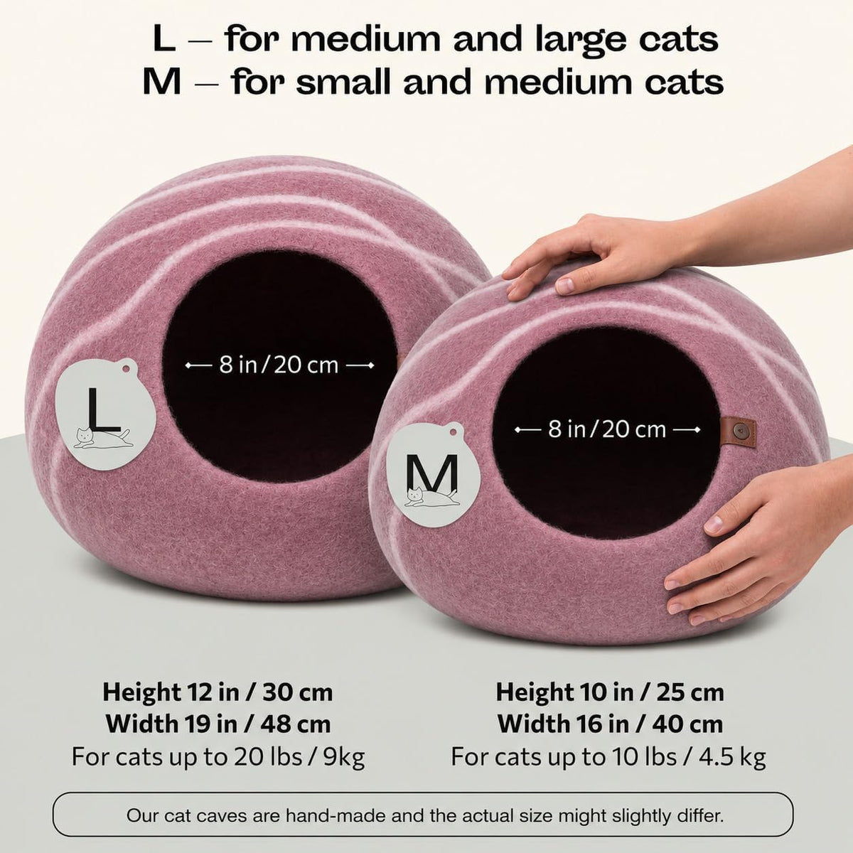 Cat Cave, New Zealand Wool Bed for Indoor Cats - Rose Gold / Large - image 2