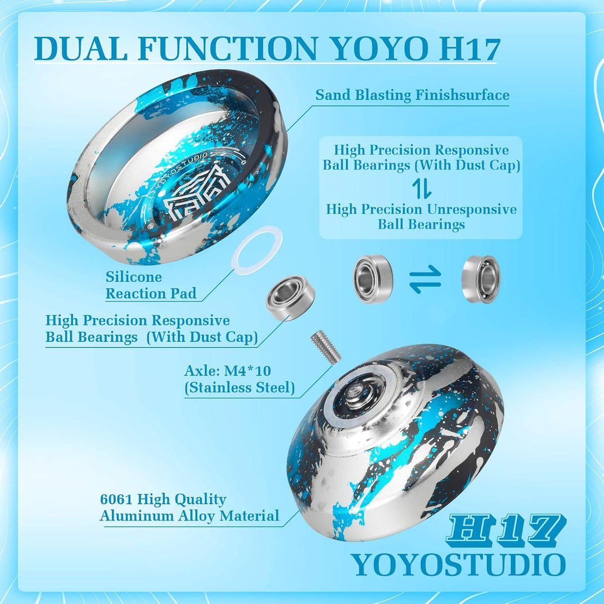 YOYOSTUDIO H17 dual purpose aluminum trick yoyo with strings, glove and case - view 23