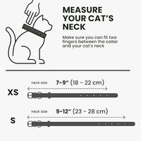 BRONZEDOG Leather Cat Collar with Removable Bells Non Breakaway Kitten QR Tag for Girl Boy (9" - 12" Cats/Mini Dogs, Black & Silver)