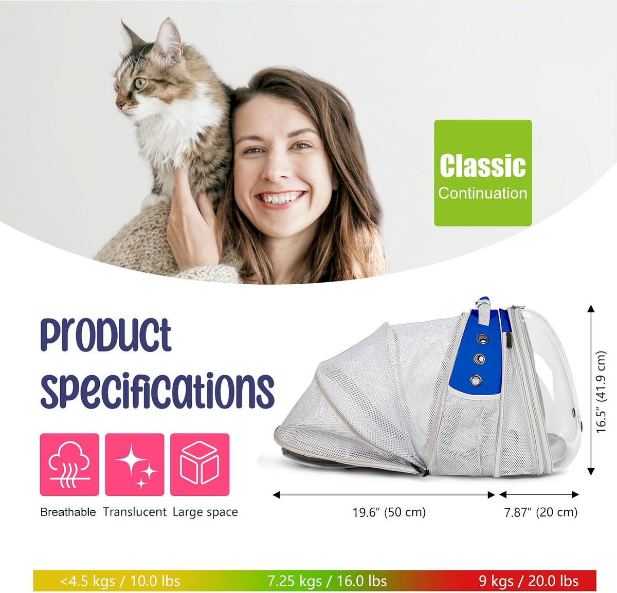 Dual Expandable Large Cat Backpack Carrier – Essentials for Cats - Blue / Clear Window - image 2