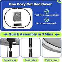 Elevated Cat Bed, Glow-in-The-Dark Fabric Cat Hammock Bed for Large Indoor Cats, Machine Washable & Breathable Cover, Tool Free Easy Assembly, up to 66Lbs (Gray, L)