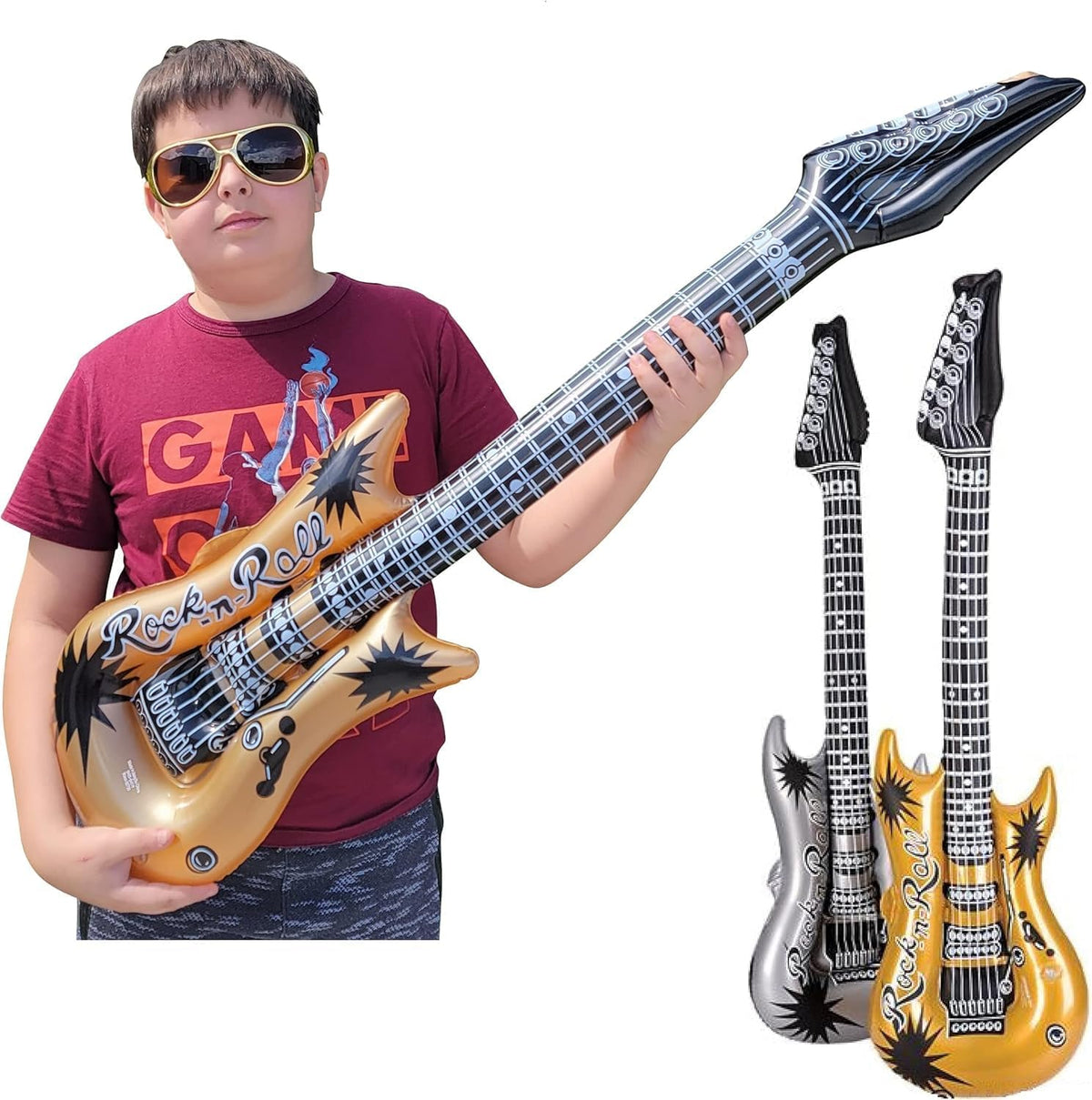 Zugar Land 42 inch inflatable vinyl guitars, gold and silver 2 pack - view 2