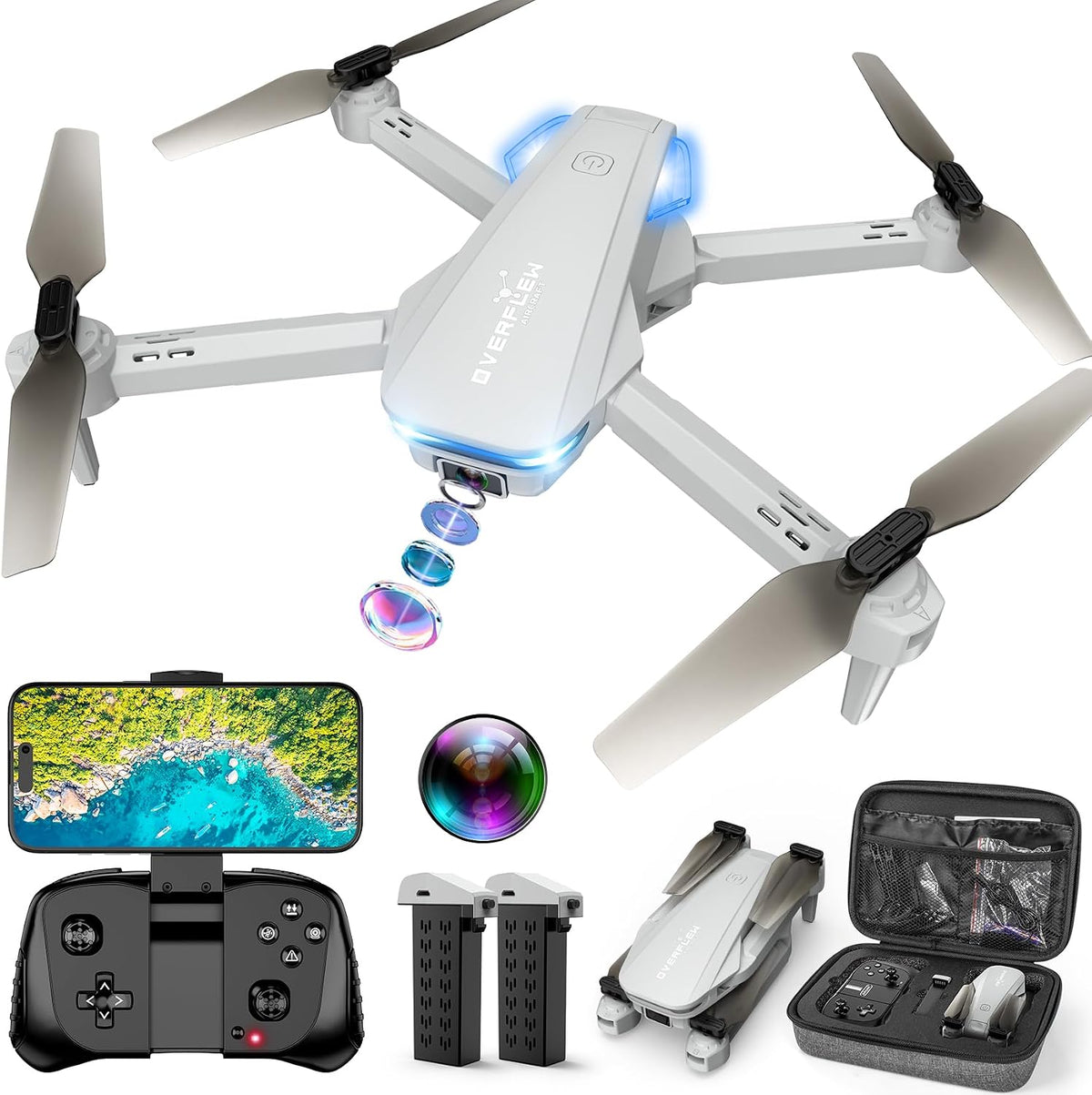 Drone with 1080P Camera for Beginners and Adults - Grey-white