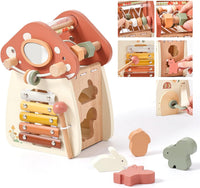 Youuys wooden activity cube, 11-in-1 Montessori toy in mushroom design