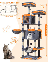 Taoqimiao Cat Tree, 67 in Tall Cat Tower with 2 Plush Cat Condos – Essentials for Cats - 73 inches / Smoky Gray - image 2