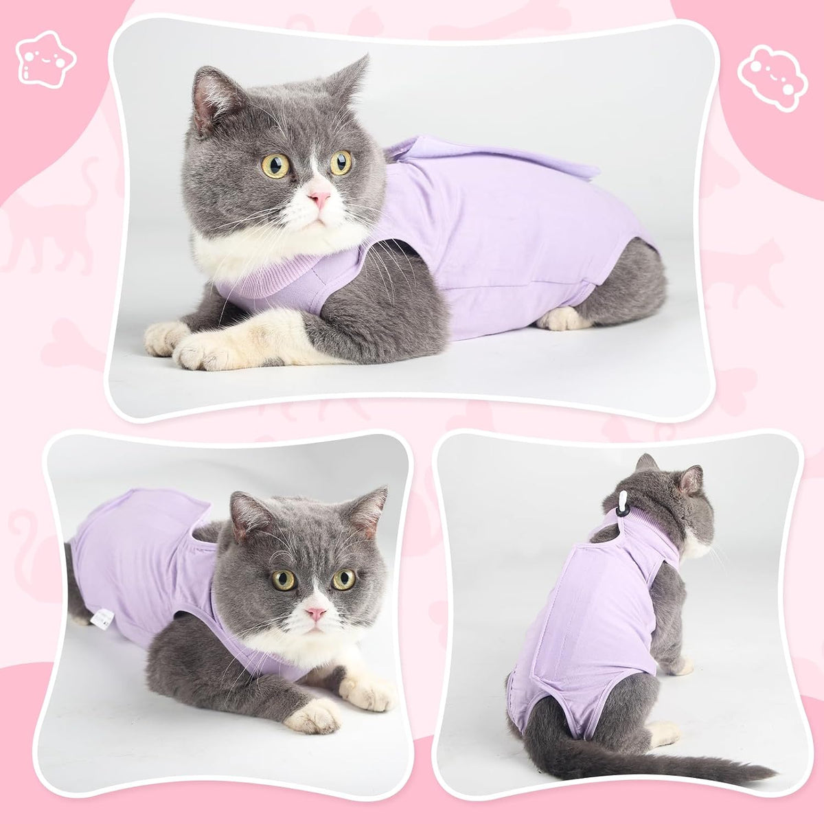Cat Recovery Suit for Abdominal Wounds Cat Onesie After Surgery Female – Essentials for Cats - Purple / Medium - image 2