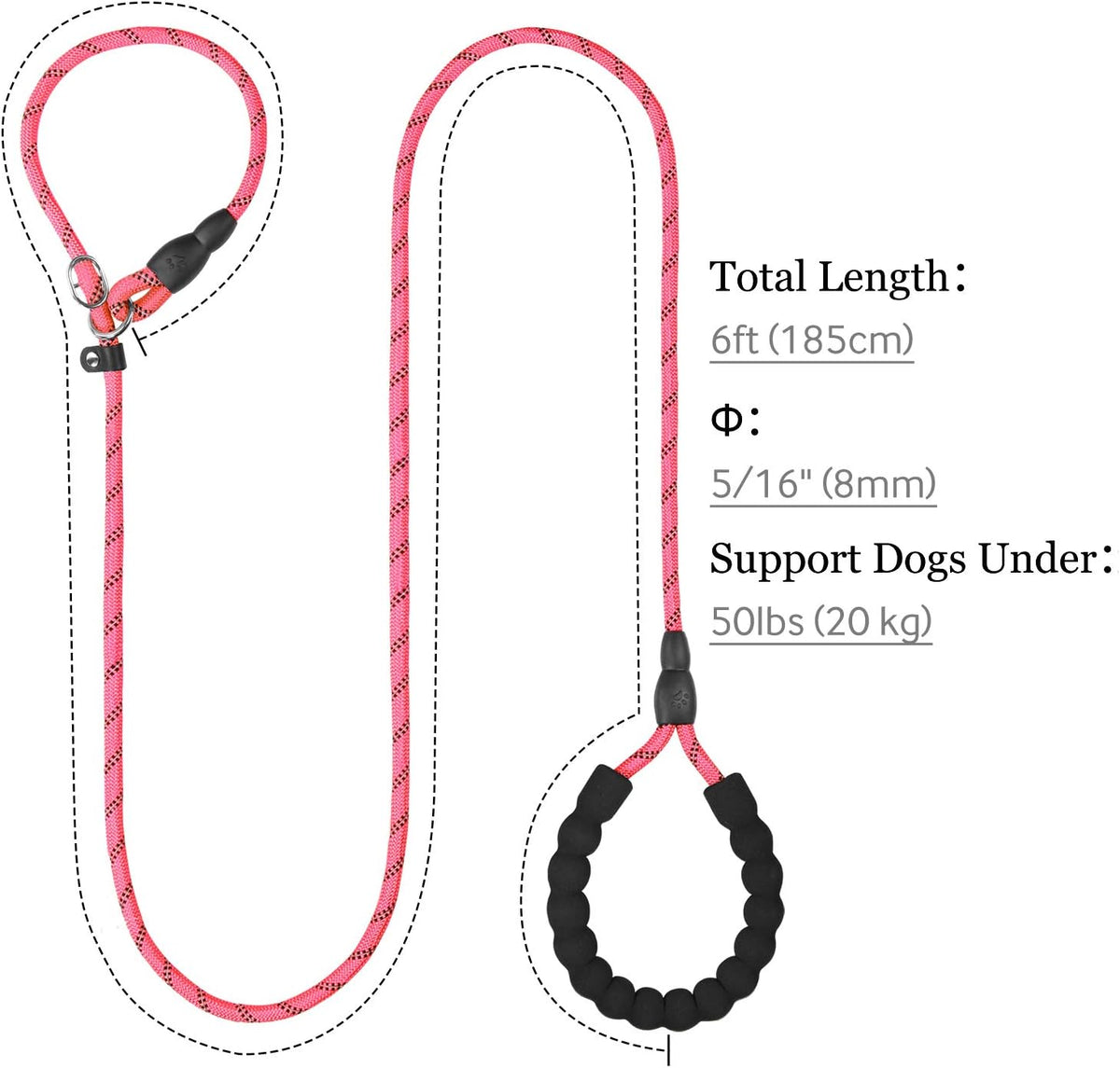 Slip Lead for Dogs, No Pull Training Leash, Padded Handle – Essentials for Dogs - S-5/16"x6'(0-50lbs) / Pink - image 2