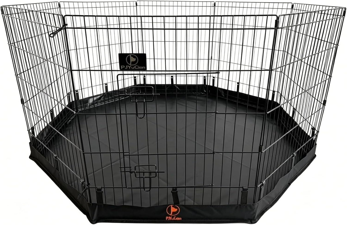 Puppy Playpen with Bottom Pad and Door, 8 Panels 24" H - Black / Small Pen: 30-Inch High / Playpen+Bottom