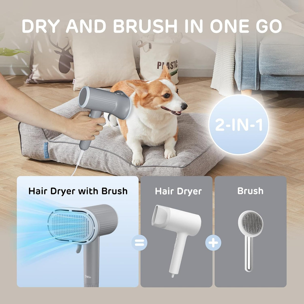 iPettie Dog Grooming Hair Dryer with Slicker Brush - image 3