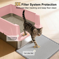 FURTIME Stainless Steel Cat Litter Box - Pink / Small - image 2